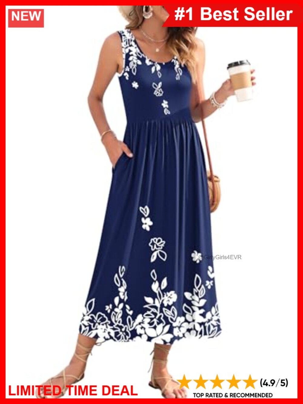 Women's Summer Maxi Dress Sleeveless Sundress with Pockets